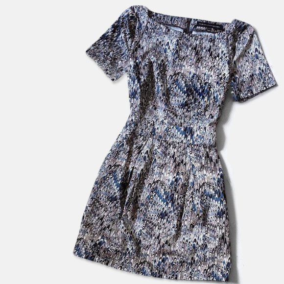 French Connection Richie Desert Lily Abstract Print Boatneck A-Line Sheath Dress - Picture 15 of 15